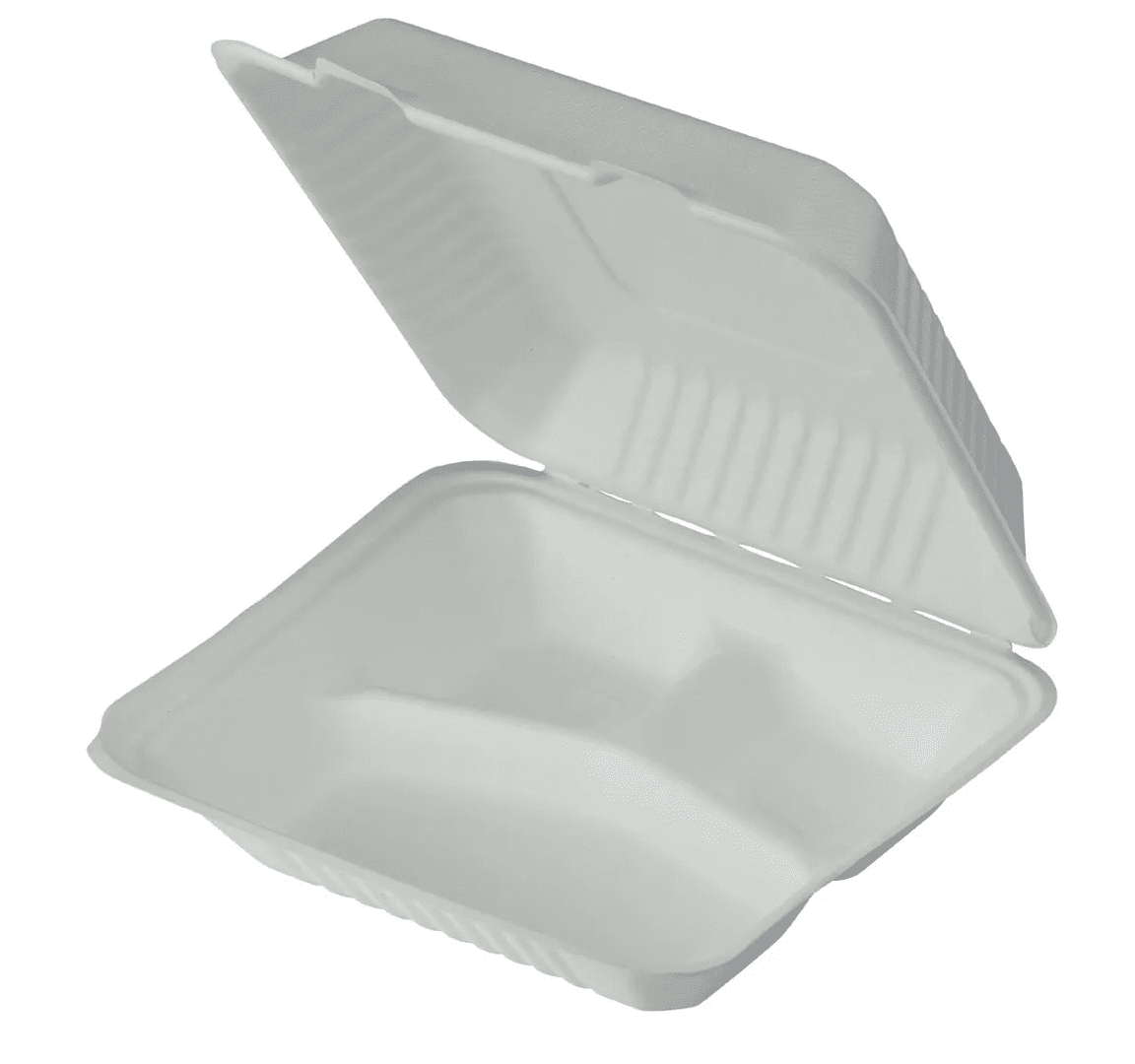 Sugarcane Clamshell 9" 3 Compartments 1300ml
