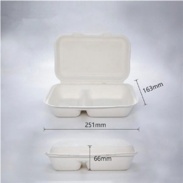 Sugarcane Bio Clamshell Snack Box 2 Compartments (250pcs)