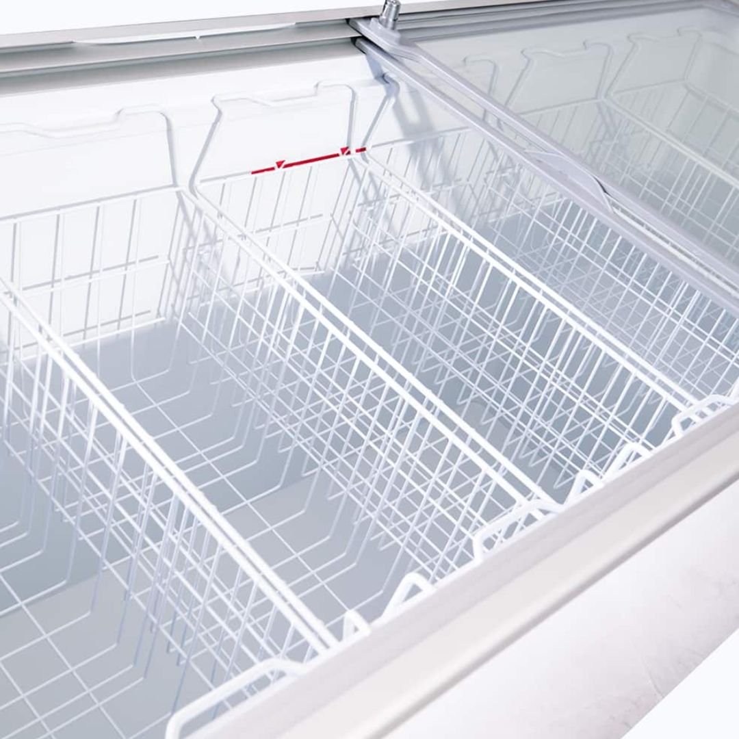 interior of glass door display chest freezer