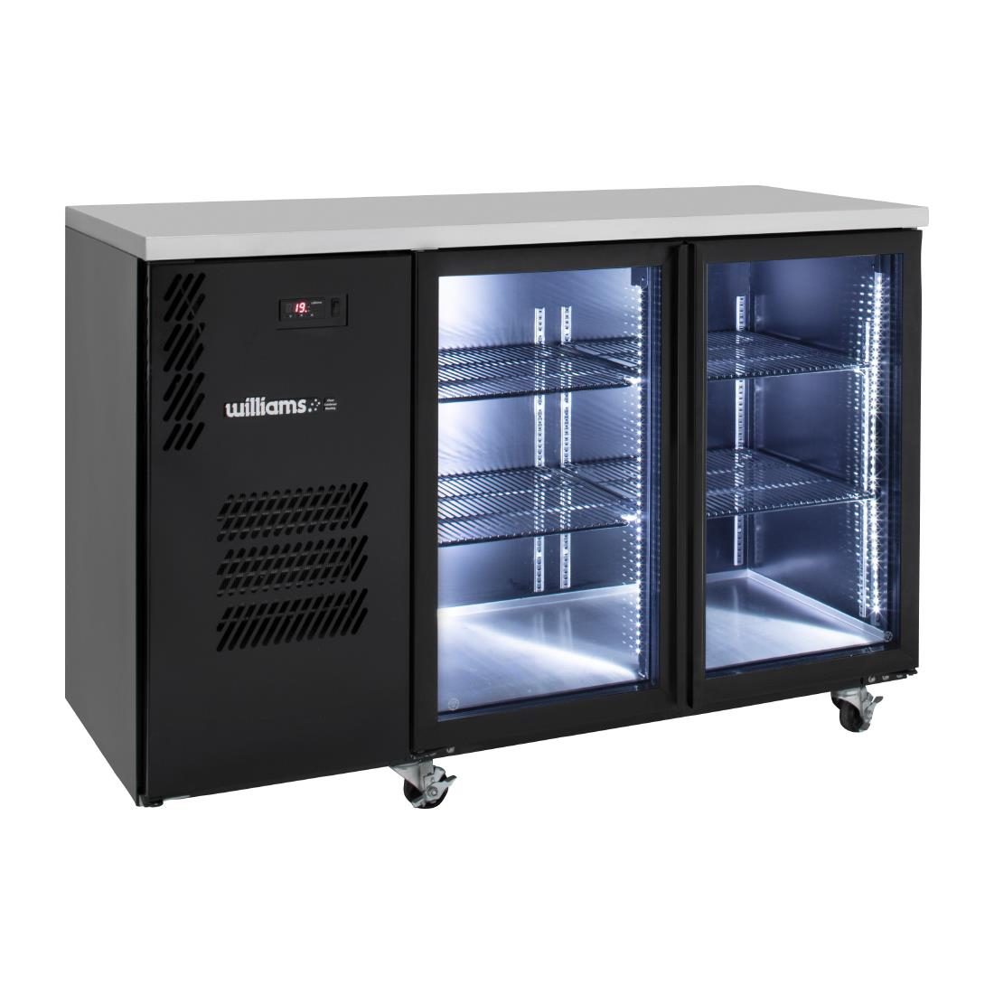 Williams Cameo Two Glass Door U/Counter Display Fridge Black Colorbond, under bench fridges, under counter fridges