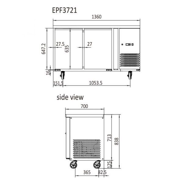 Atosa Two Glass Door Underbench Fridge EPF3721