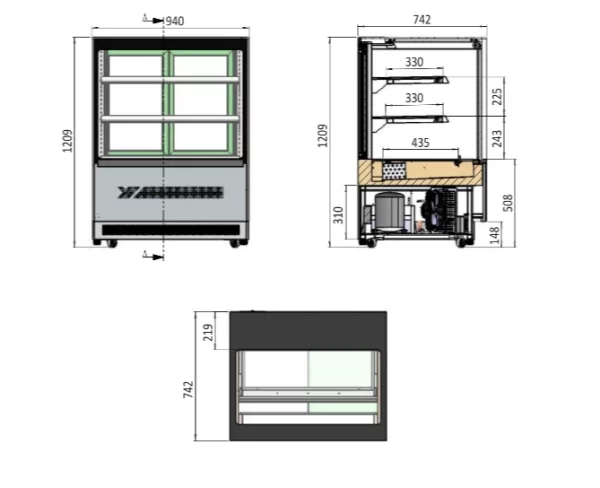 Atosa Free-standing Square Glass commercial Cake Display Fridge DF097F