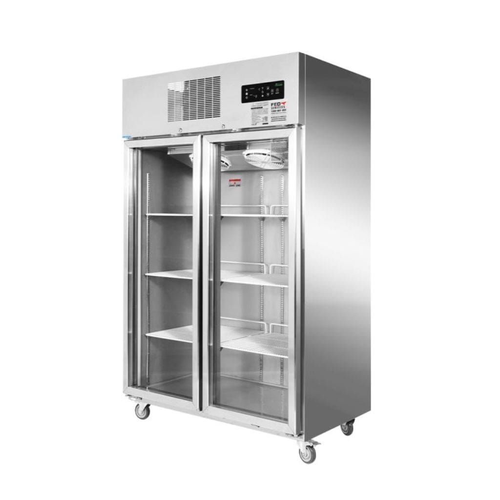 2 door commercial upright fridge with glass doors