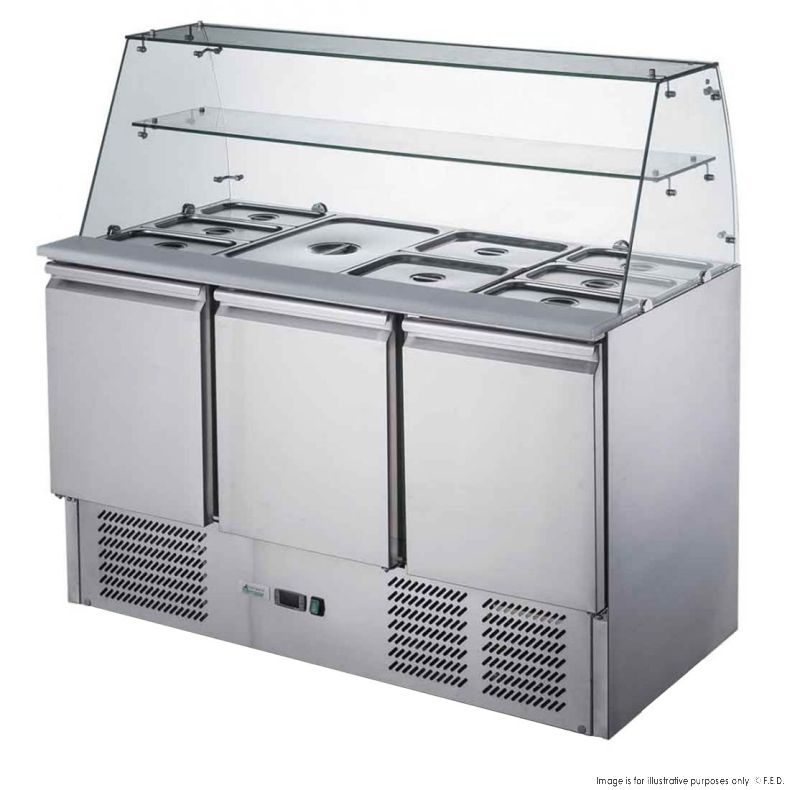 3 Door Salad Prep Fridge with Top Glass Surrounds, XS903GC