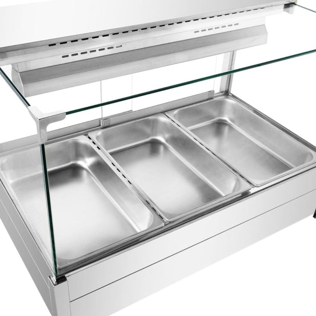 3 pan hot food holding food warmer with glass canopy