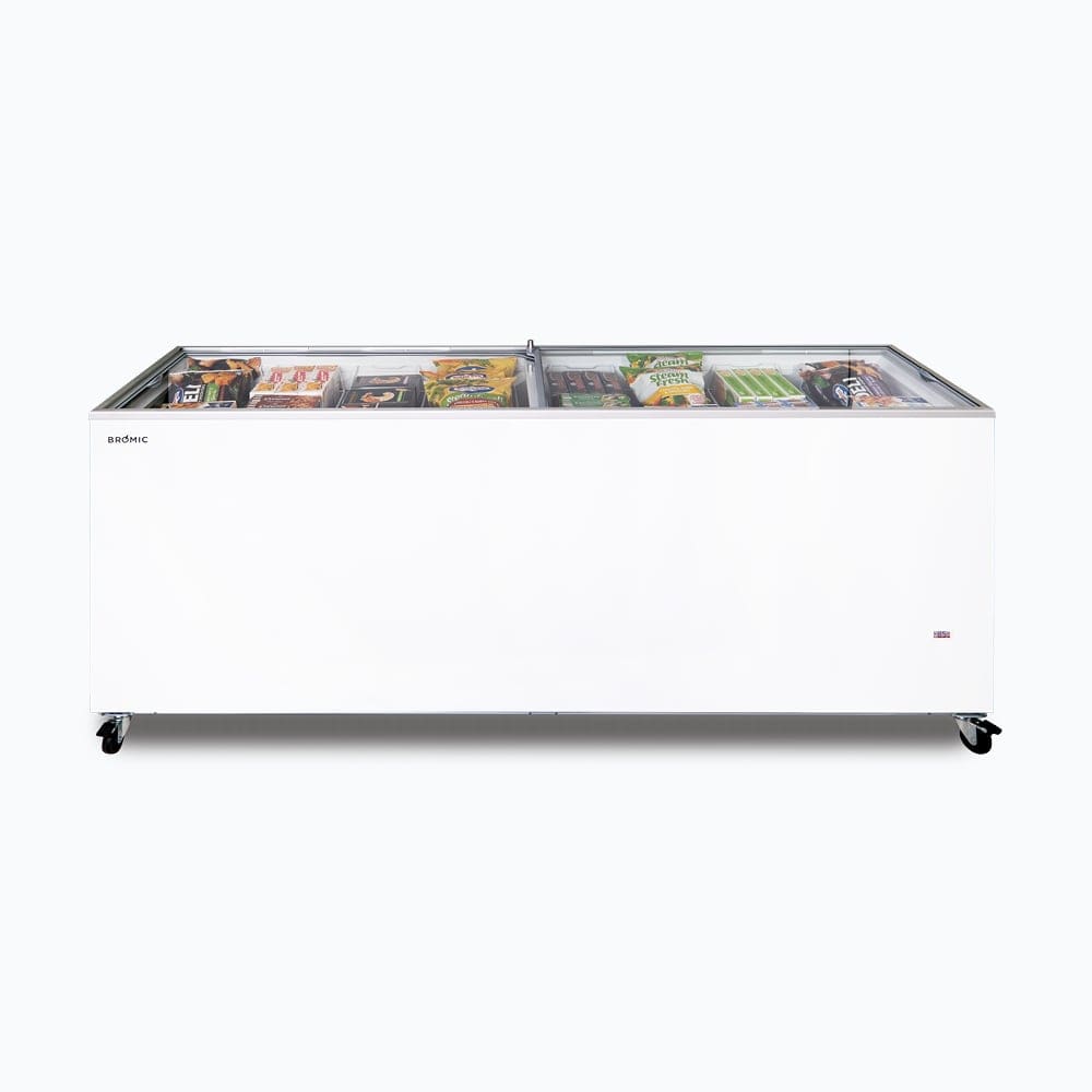 large chest freezer with sliding glass lids