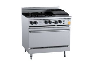 B+S commercial static oven With Four Open Burners and 300mm Char Broiler, KOV-SB4-CBR3