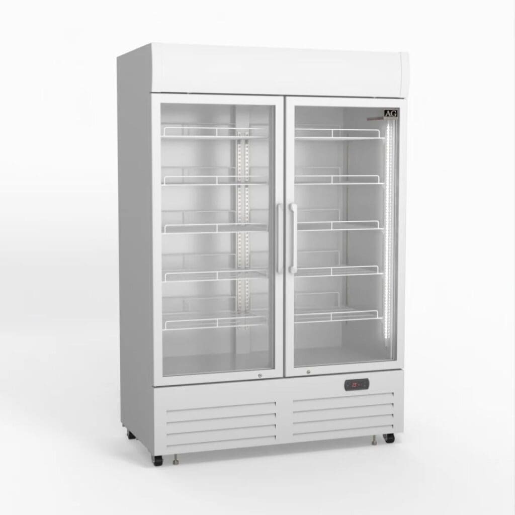 AG Upright Glass Door Fridge with 2 Doors, 1101 litre capacity and White exterior, DF1100WL