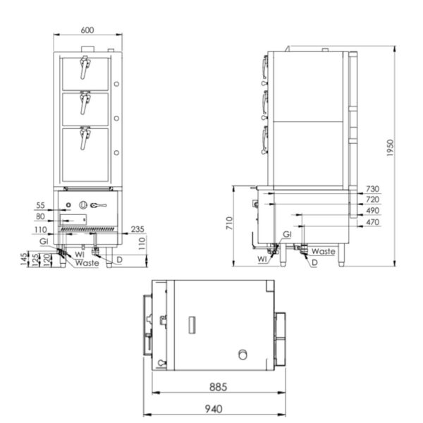 BS K+ Triple Deck Gas Steamer 600mm - DSK-3S - Image 2
