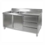 1800mm Stainless Steel Kitchen Cabinet with Double Left Sinks, 2 Doors and 3 Drawers DSC-1800L-H