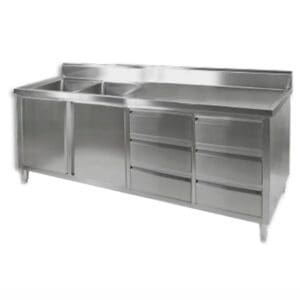 2100mm Stainless Kitchen Cabinet with Double Left Sinks, 2 Doors and 6 Drawers DSC-2100L-H