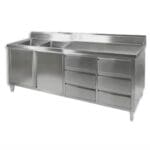 2400mm Stainless Steel Cabinet with Double Left Sinks, 2 Doors and 6 Drawers DSC-2400L-H