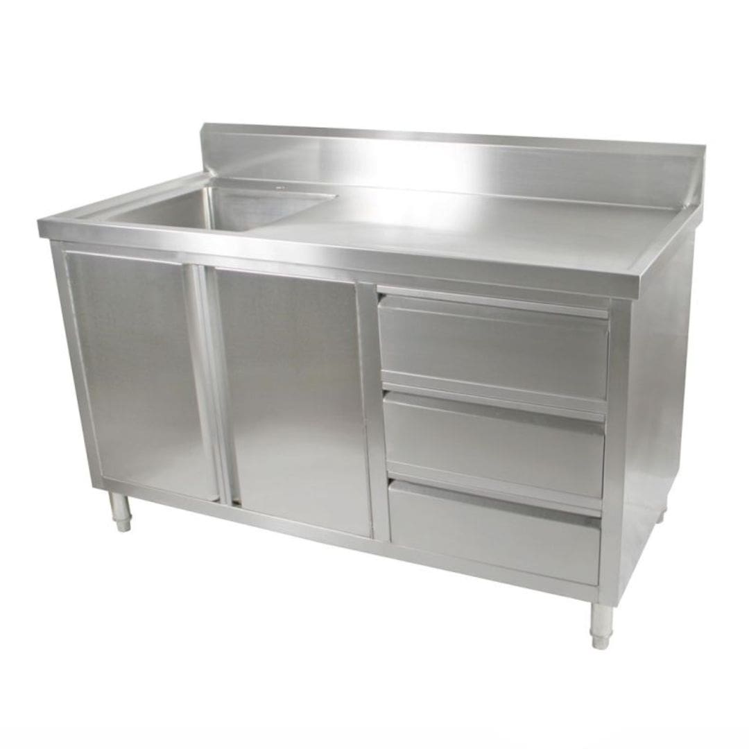 1500mm Stainless Steel Kitchen Cabinet with Single left Sink - 2 Doors 3 Drawers