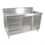 1500mm Stainless Steel Kitchen Cabinet with Single right Sink - 2 Doors 3 Drawers