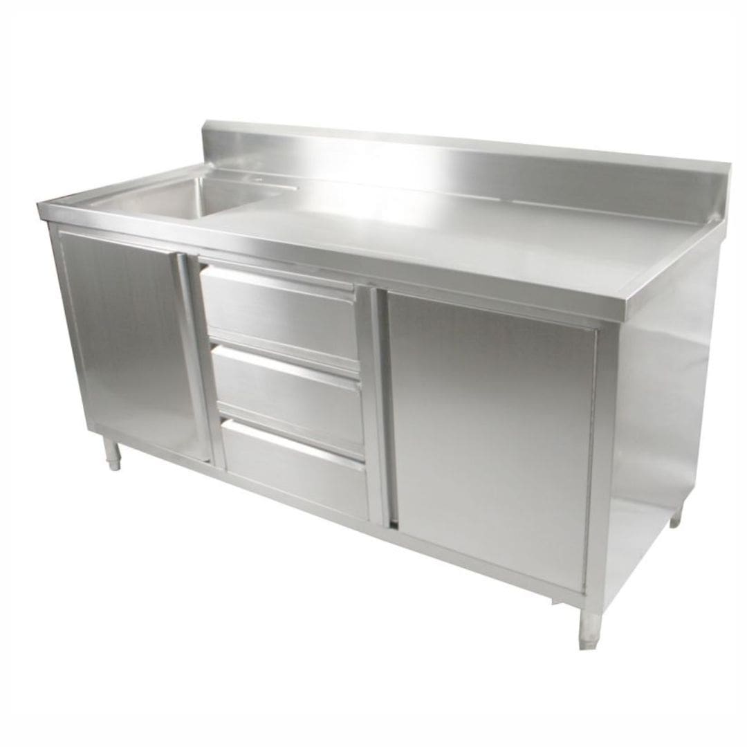 1800mm Stainless Steel Kitchen Cabinet with Single Sink with 2 Doors 3 Drawers