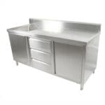 2100mm Stainless Steel Kitchen Cabinet with Single Sink - 2 Doors 3 Drawers