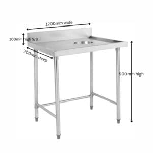 1200mm Stainless Steel Waste Collection Bench 700mm Deep with 100mm Splashback