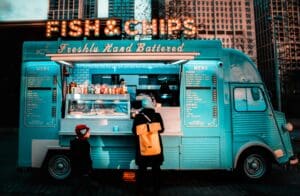 Countertop Prep fridge in use in food truck