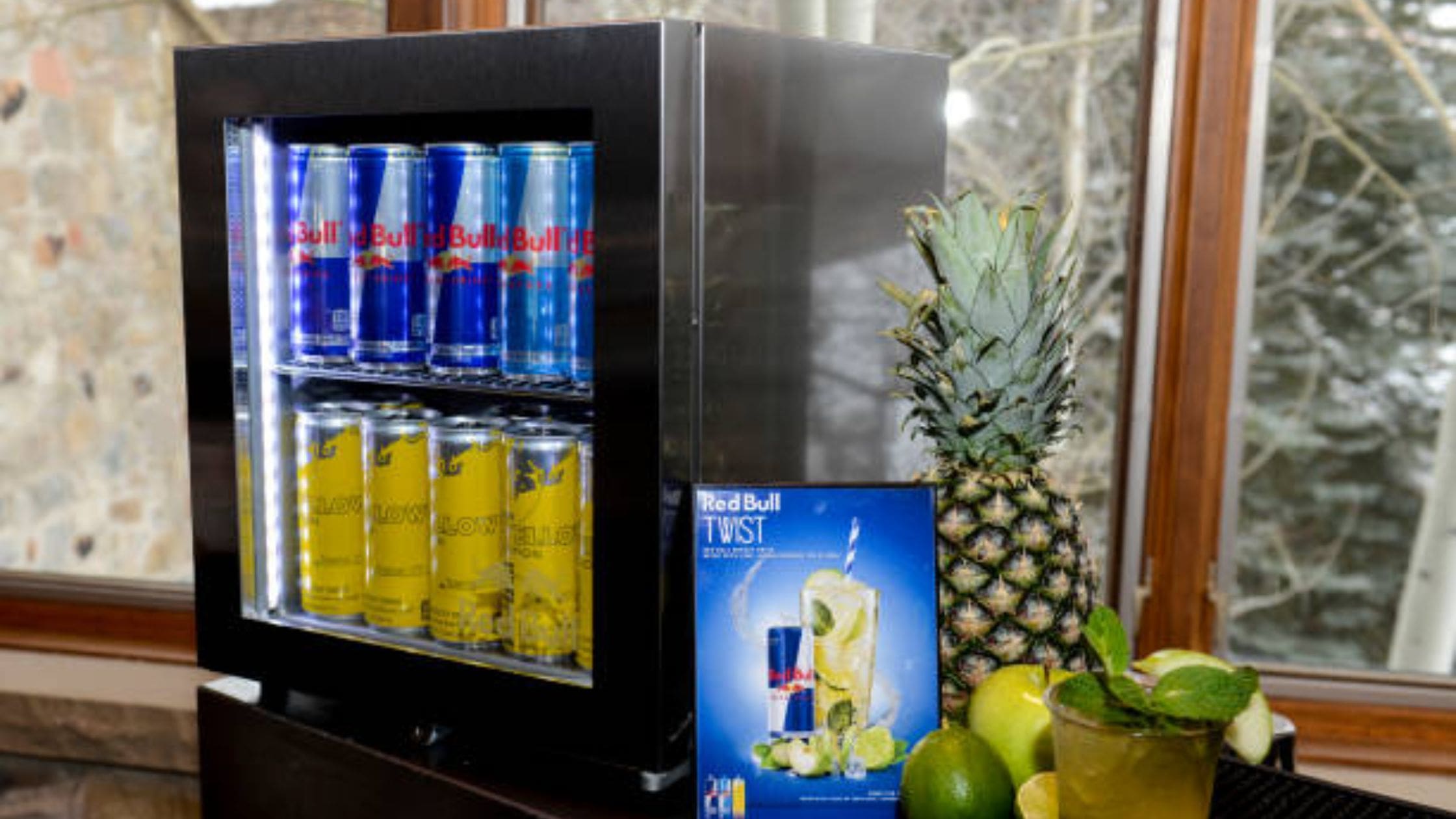 energy-efficient mini bar fridge on counter
