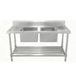 1200mm Stainless Steel Bench with Centre Double Sinks 600mm Deep