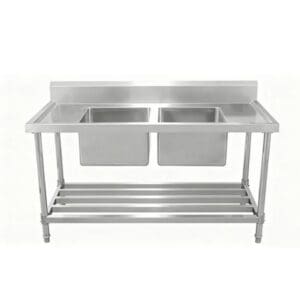 1200mm Stainless Steel Bench with Centre Double Sinks 600mm Deep