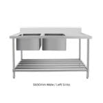 1800mm Stainless Steel Bench with left Double Sinks 600mm Deep