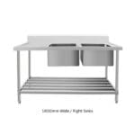 2100mm Stainless Steel Bench with Double Sinks 600mm Deep