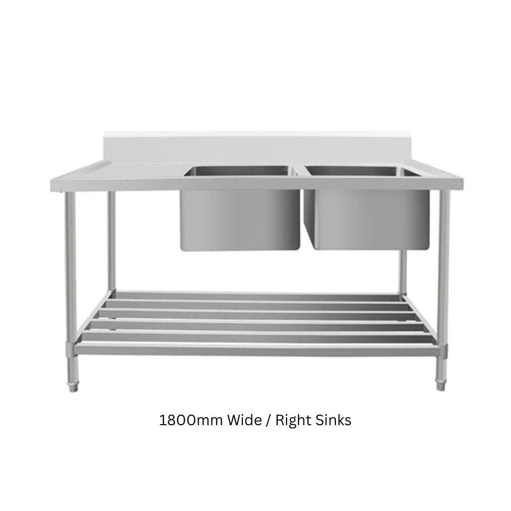 2100mm Stainless Steel Bench with Double Sinks 600mm Deep