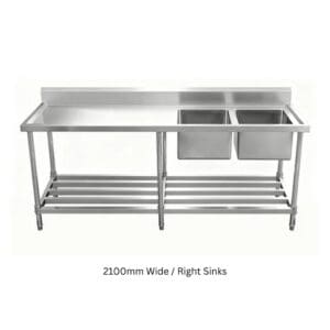 2100mm Stainless Steel Bench with Double Sinks 600mm Deep