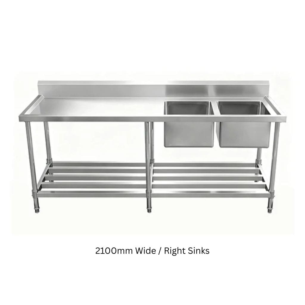 2100mm Stainless Steel Bench with Double Sinks 600mm Deep
