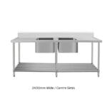 2400mm Stainless Steel Bench with Double Sinks 600mm Deep