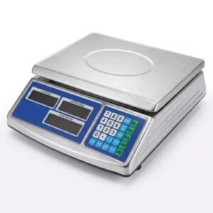 KN digital food scale with 30kg capacity, dual-sided LCD display and stainless steel weighing platform