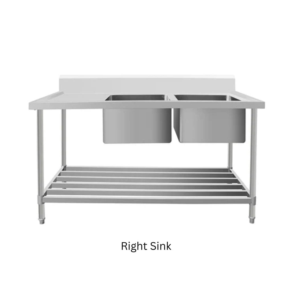Kitchenknock 1500mm right Double Sink Bench 700mm Deep with Undershelf