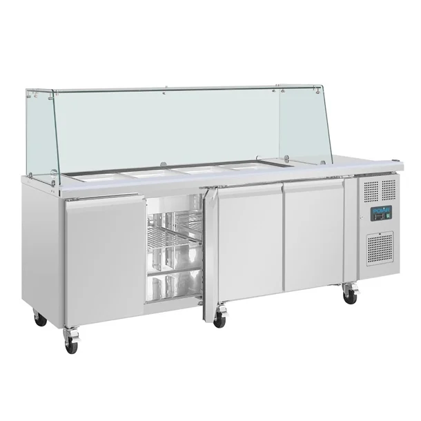 Polar UA019-A 616L Saladette Counter with Square Sneeze Guard 4 Door