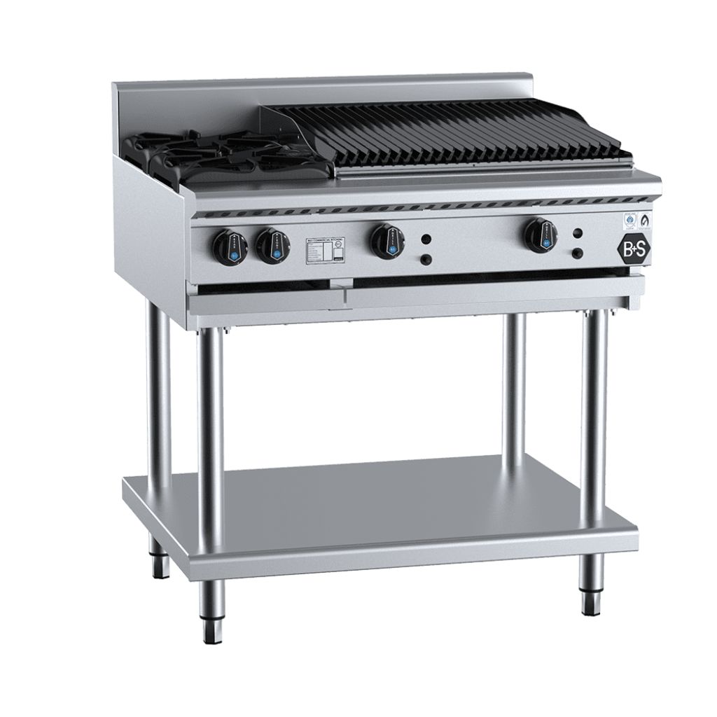 B+S BT-SB2-CBR6 Two Open Burners & 600mm Char Broiler on Stand 900mm
