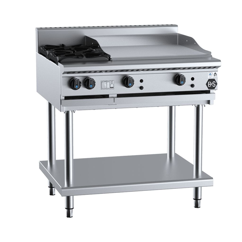 B+S BT-SB2-GRP6 Two Open Burners & 600mm Grill Plate on Stand 900mm
