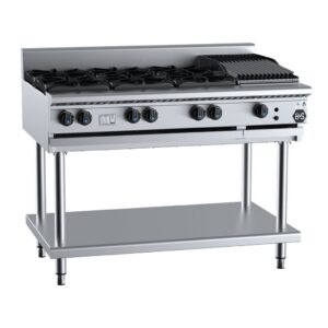 B+S BT-SB6-CBR3 6 Open Burners & 300mm Char Broiler on Stand