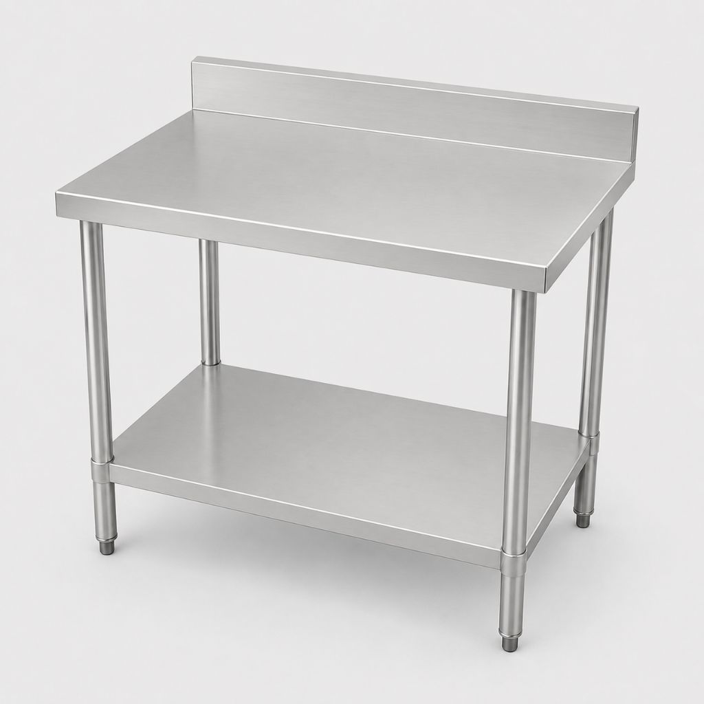 Kitchenknock 900mm Stainless Steel Bench with Splashback 600mm Deep