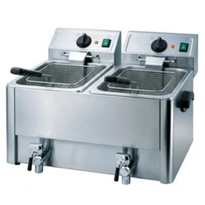 Kitchenknock Double Pan Electric Fryer with Drain Valve 2 x 8L