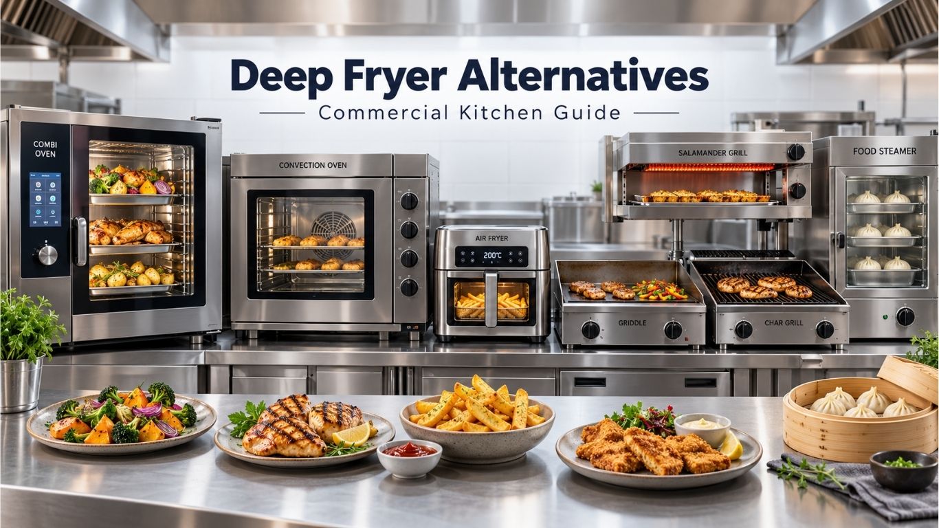 Commercial deep fryer alternatives including combi oven, air fryer, griddle, char grill and steamer