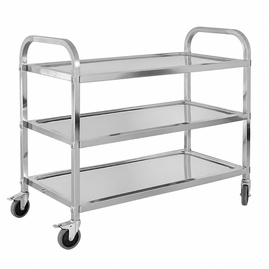 KitchenKnock Large Stainless Steel 3 Tier Serving Trolley 950 × 500 × 950mm
